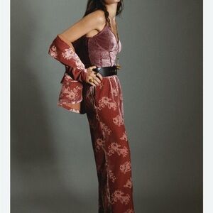 Anthropologie Rose-Mauve Floral Wide-Leg Jumpsuit
